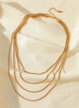 GANEMLY 316L Stainless Steel Gold Color Multilayer Chain
