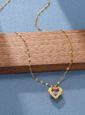 Top Luxury Colorful Crystal Ocean Heart Pendant Necklace