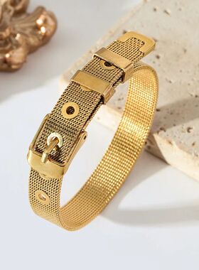 GANEMLY 316L Stainless Steel Gold Color Watch Wide Chain