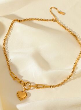 GANEMLY 316L Stainless Steel Gold Color Heart Love Pendant