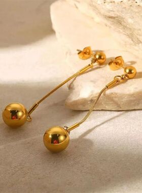GANEMLY 316L Stainless Steel Gold Color Ball Bead Dangle