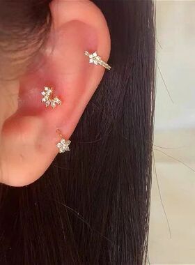 Fashion Stainless Steel Zircon Star Hoops Earrings For