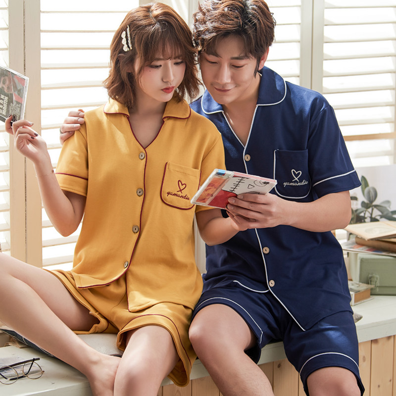 情侣夏短袖纯棉韩版可爱春秋款睡衣 悠斓秋思睡衣/家居服套装