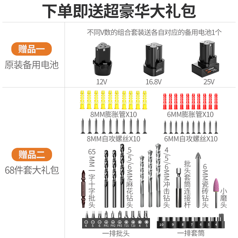 锂电钻电动螺丝刀手电转家用工具套装冲击钻充电式手钻小手枪电钻-图1