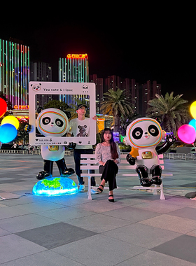 卡通熊猫钢玻璃钢雕塑户外售楼部游乐园景观美陈落地大摆件装饰品