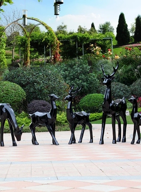 玻璃钢抽象几何风梅花鹿园林雕塑