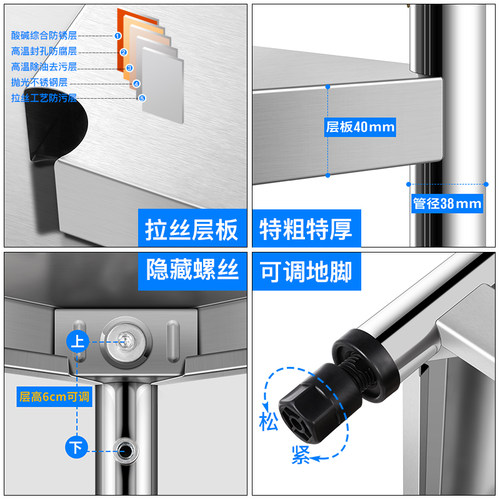 不锈钢厨房置物架落地货架置物架多层商用仓库仓储收纳架子柜家用-图2