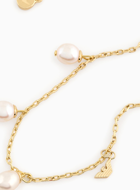 阿玛尼女士珍珠串联复古金色手链