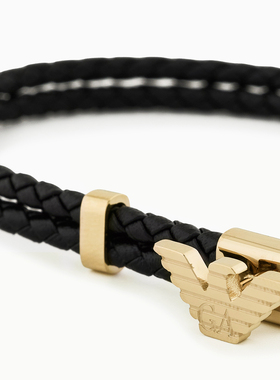 阿玛尼男士波状鹰标编织皮革手链