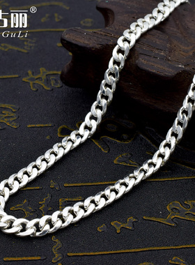 霸气银项链足银粗款古巴马鞭链男