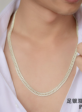 霸气银项链足银粗款马鞭链男