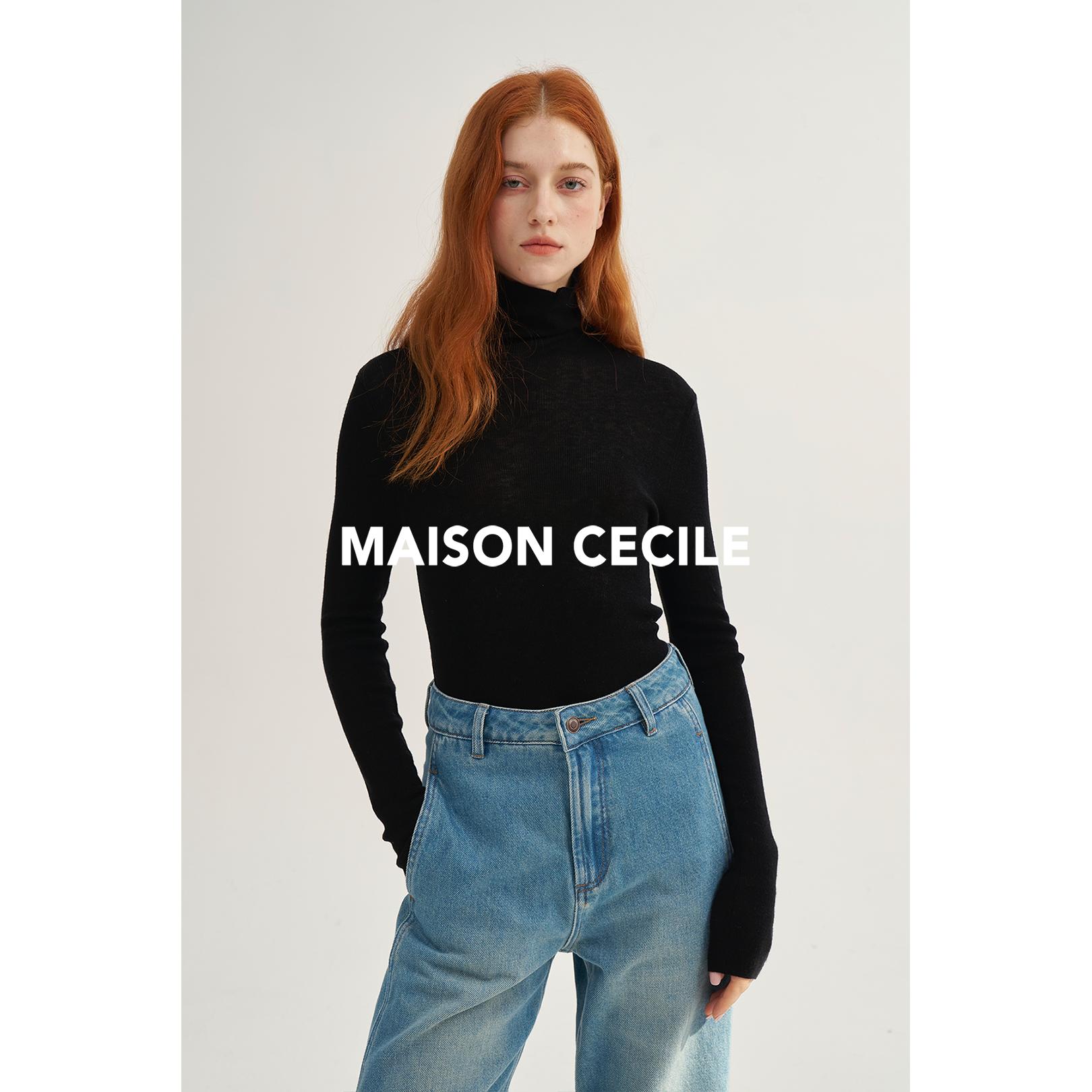 MAISON CECILE三色/水溶羊毛亲肤百搭细腻高领针织上衣 - 图0