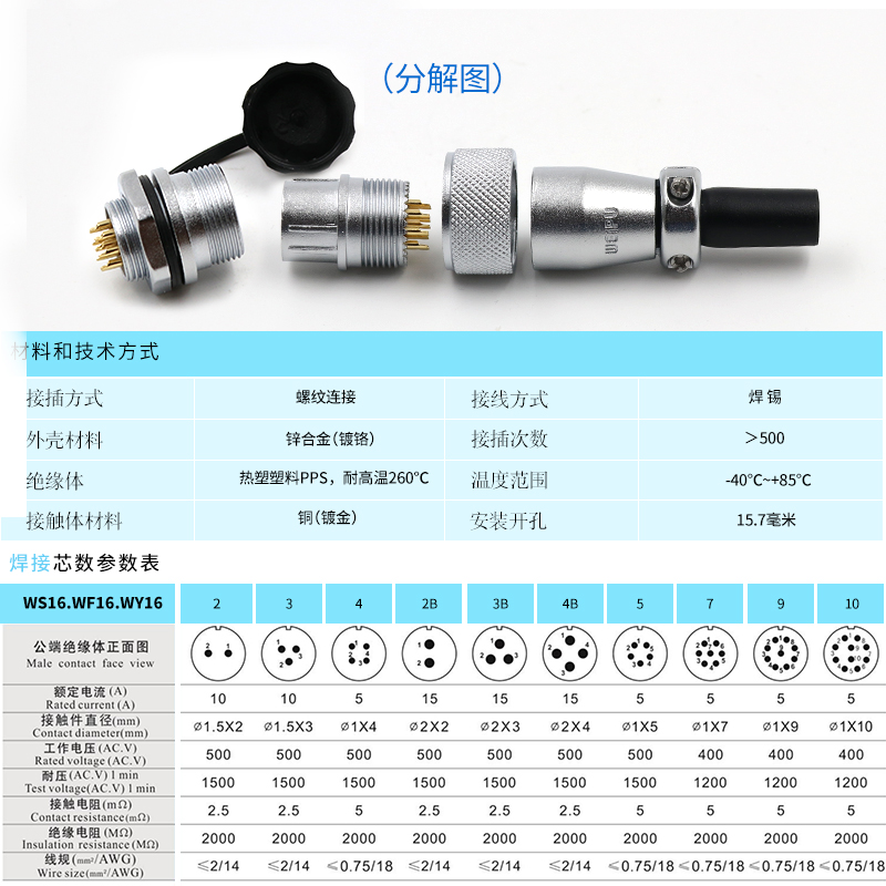 威浦WEIPU航空插头插座WS16-2-3-4-5-7-9-10芯连接器TQ/ZM螺母座