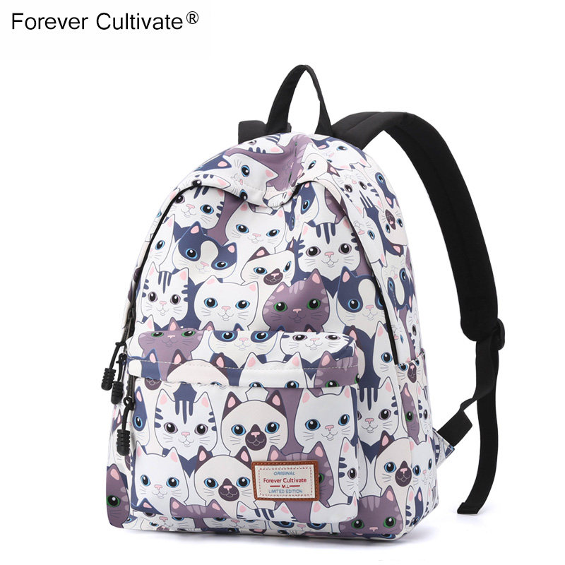 印花女百搭猫咪潮大容量运动双肩包 forevercultivate广州专卖双肩背包