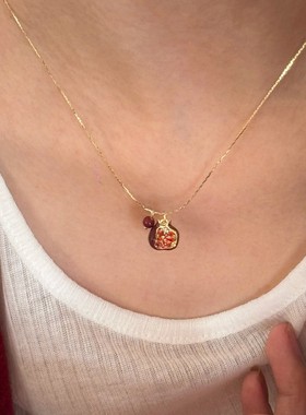 「石榴红了」复古百搭小众安哥拉红石榴珍珠吊坠项链秋冬季锁骨链