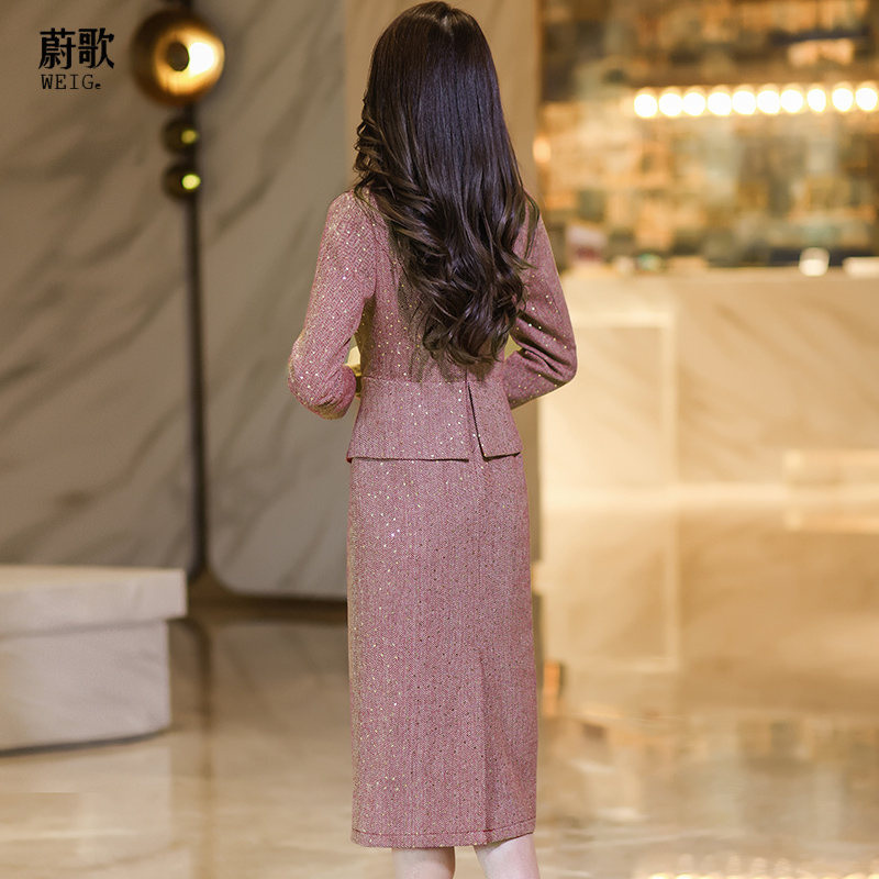 小香风连衣裙女冬新款喜婆婆喜妈妈高级感修身气质亮片职业包臀裙