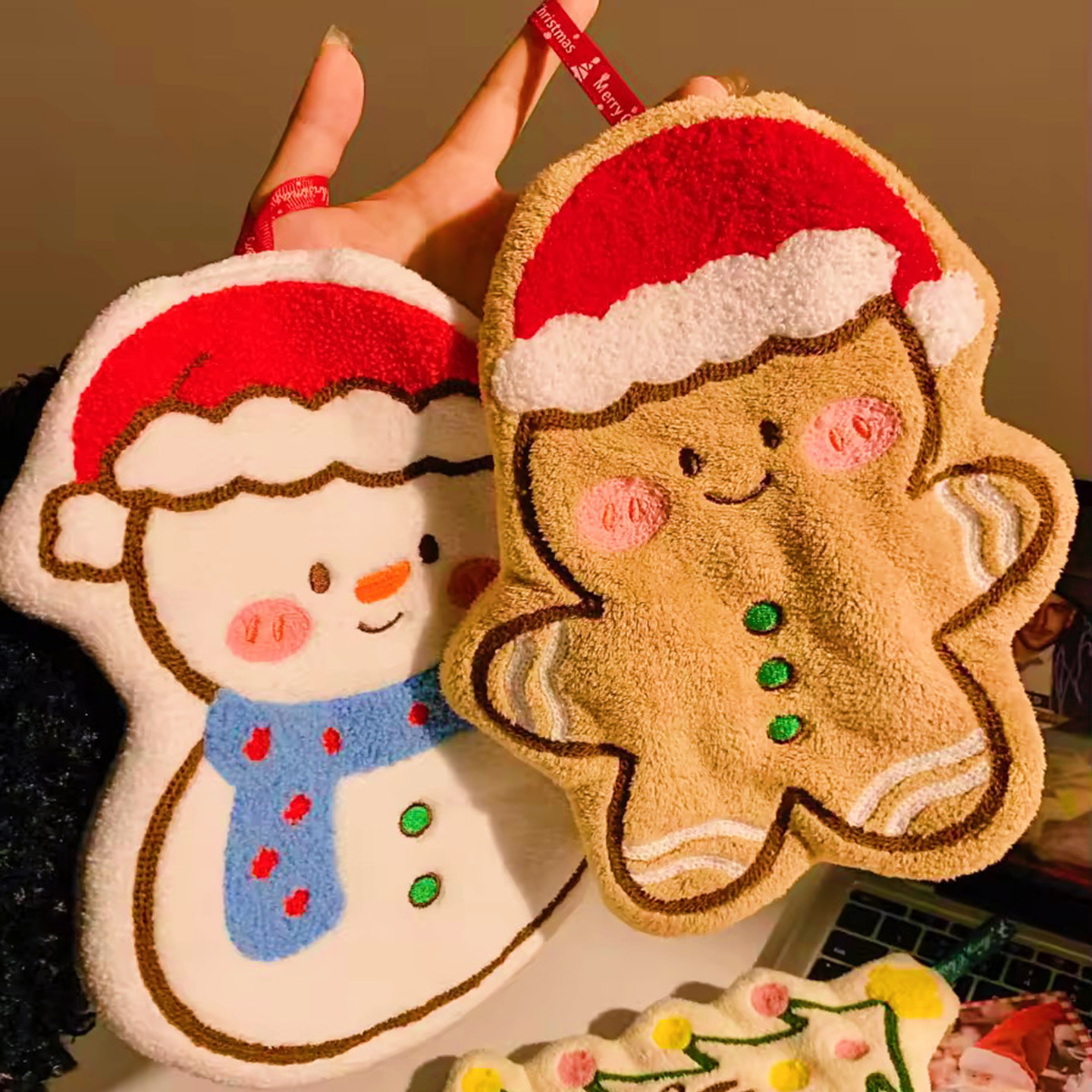 圣诞树姜饼人擦手巾挂式可爱超强吸水速干卫生间洗手手帕厨房抹布,淘宝优惠券,粉丝福利购,淘宝优惠卷