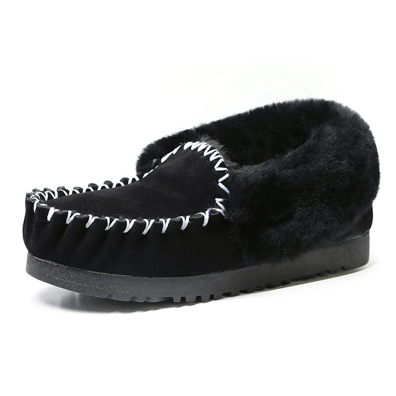 羊皮毛一体小黑包子鞋雪地靴女冬季加绒豆豆鞋一脚蹬平底毛毛棉鞋,淘宝优惠券,粉丝福利购,淘宝优惠卷