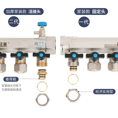 地暖分水器全铜一体3路单分水器1路4路5路6路家装地热管分集水器 - 图1