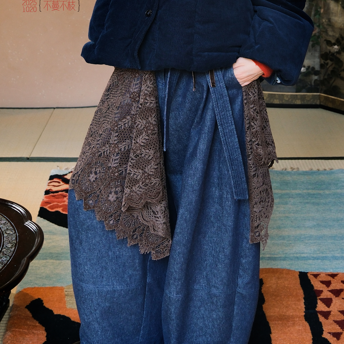 不蔓不枝【黑森林】屁帘叠穿搭配神器棕色蕾丝系带磨毛通勤文艺秋 - 图1