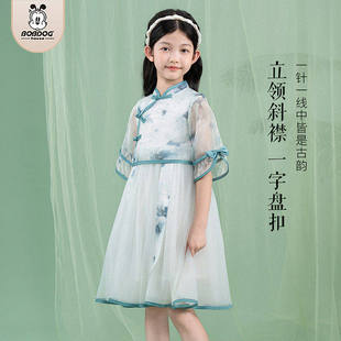 巴布豆2026夏季新款国风女童旗袍连衣裙