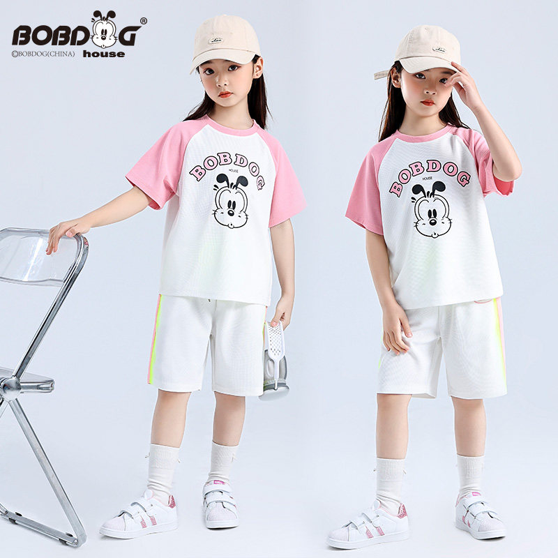 潮酷儿童穿搭 巴布豆男童夏装套装篮球服 女童炸街街舞网红球衣