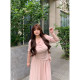 Dese's soft candy lazy style set two-piece pleated T-sleeved short-sleeved T-shirt top long style skirt with pockets