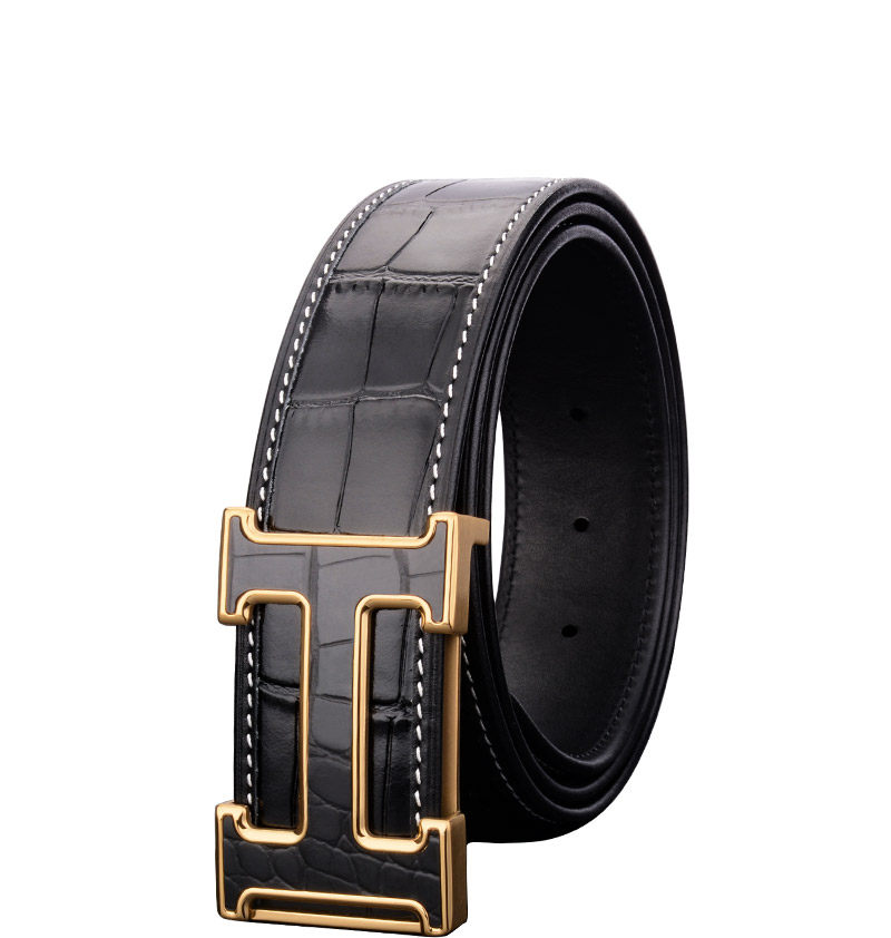 新款男士腰带正品真皮字母自动扣皮带休闲头层牛皮内穿裤带鳄鱼纹