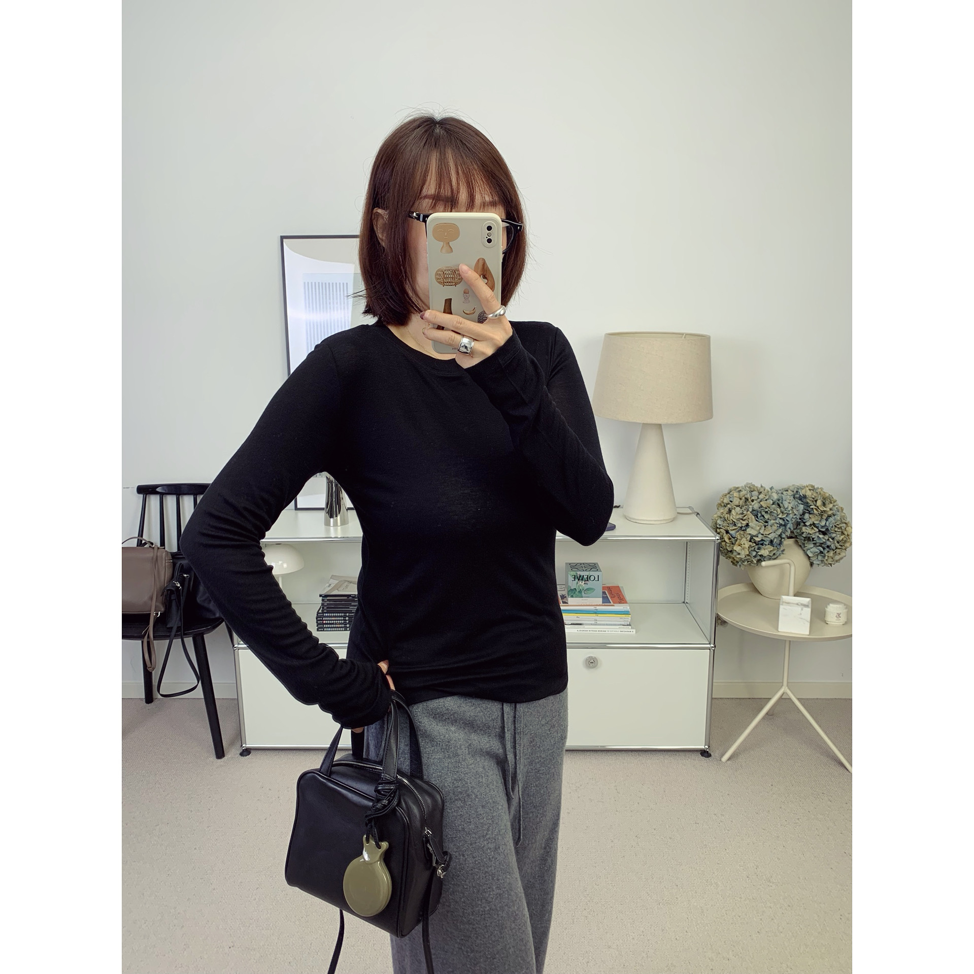 触感满分~Row纯色软糯莱赛尔羊毛长袖T恤打底衫 25秋冬新款鸬鹚 - 图1