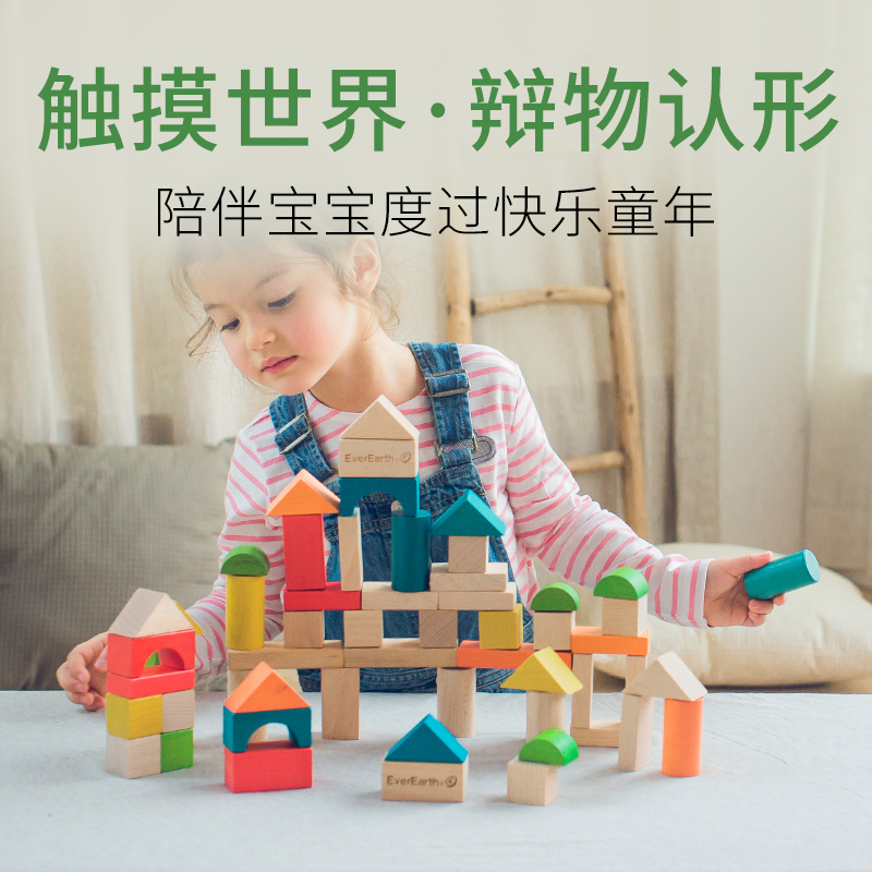 EverEarth宝宝积木大颗粒婴儿拼搭实木儿童益智玩具男女孩0到3岁