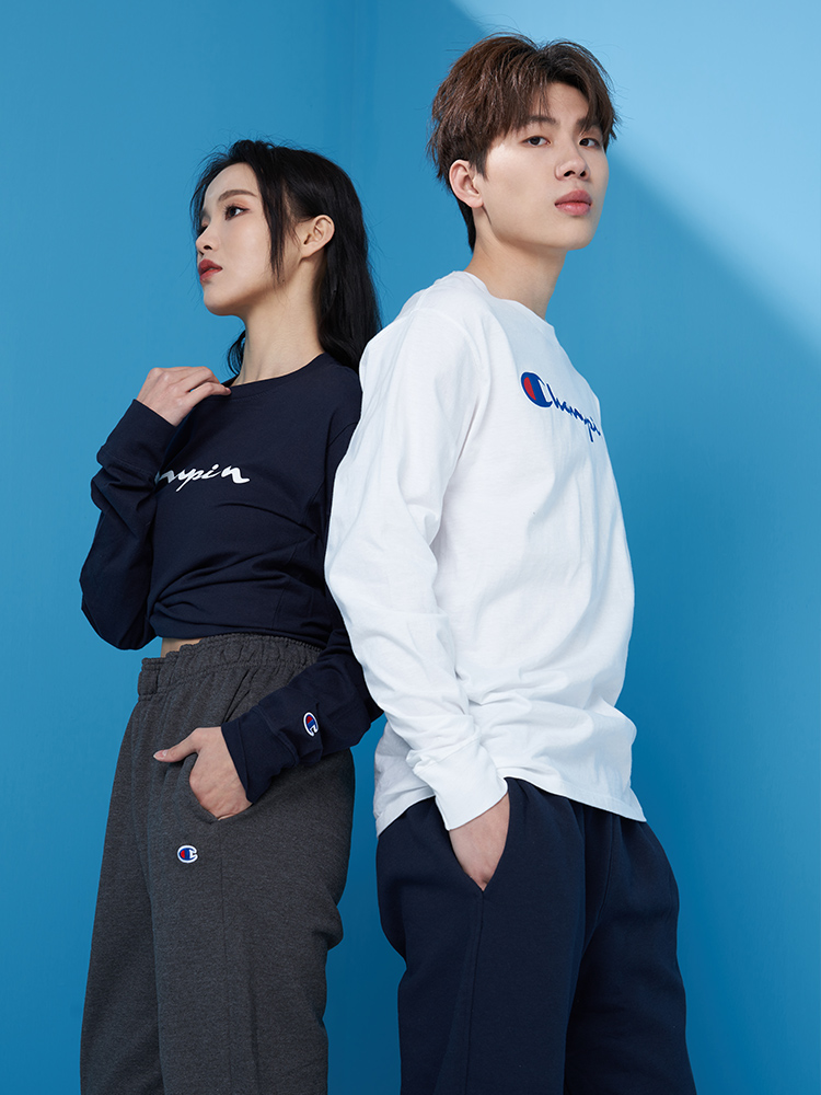 champion/冠军长袖T恤男女同款印花美版草写LOGO - 图2