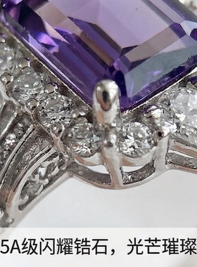 realtreasure925银天然紫水晶戒指 清新端庄复古设计宫廷风送女友