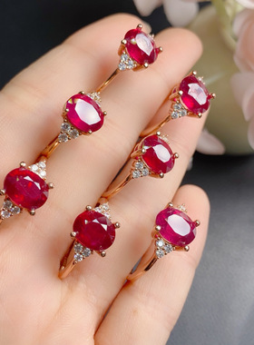 realtreasure新烧红宝石戒指 精品红宝石主石7*9mm，s925银