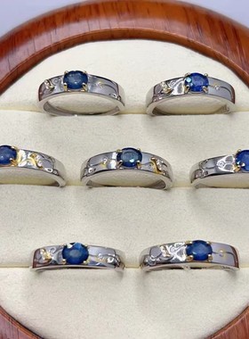 realtreasure天然蓝宝石戒指时尚个性百搭简约设计高级感S925银