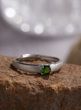 realtreasure简约高级拉丝小众S925银18K天然鸽血红蓝宝石ins风