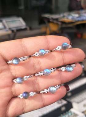 realtreasure大促系列拉长石灰月光戒指s925银镶嵌活口设计