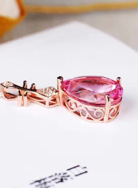 realtreasure彩宝首饰 925银镶首饰粉托帕石吊坠 简单大方