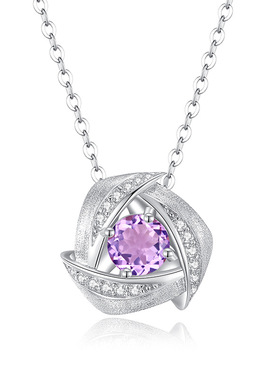 realtreasure天然紫水晶s925纯银项链女拉丝玫瑰花高级感黄水晶