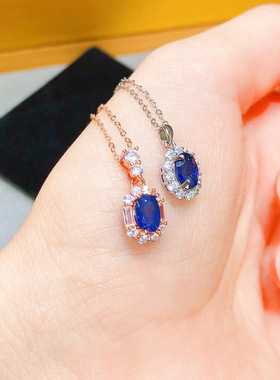 realtreasure天然蓝宝石吊坠 S925银精工镶嵌 主石4*6mm