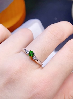 realtreasure天然透辉石戒指s925银电镀主石尺寸4mm