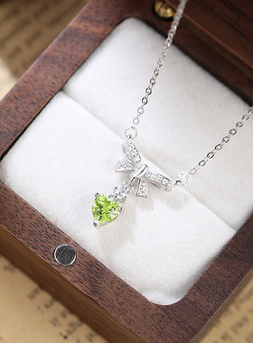 realtreasure蝴蝶结纯银925项链女小众设计轻奢天然石锁骨链