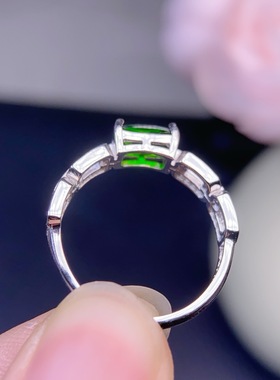 realtreasure天然透辉石戒指s925银电镀主石尺寸5*7mm