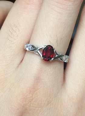 realtreasure天然石榴石戒指 925纯银彩宝