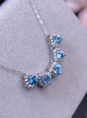 realtreasureS925纯银项链女彩色天然托帕石排钻月牙弧形锁骨链