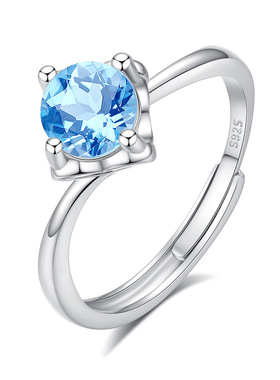 realtreasure石榴石戒指女S925纯银小众时尚个性天然水晶石四爪