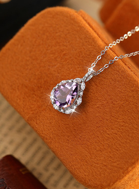 realtreasure天然水晶石吊坠s925纯银项链高级设计感彩宝