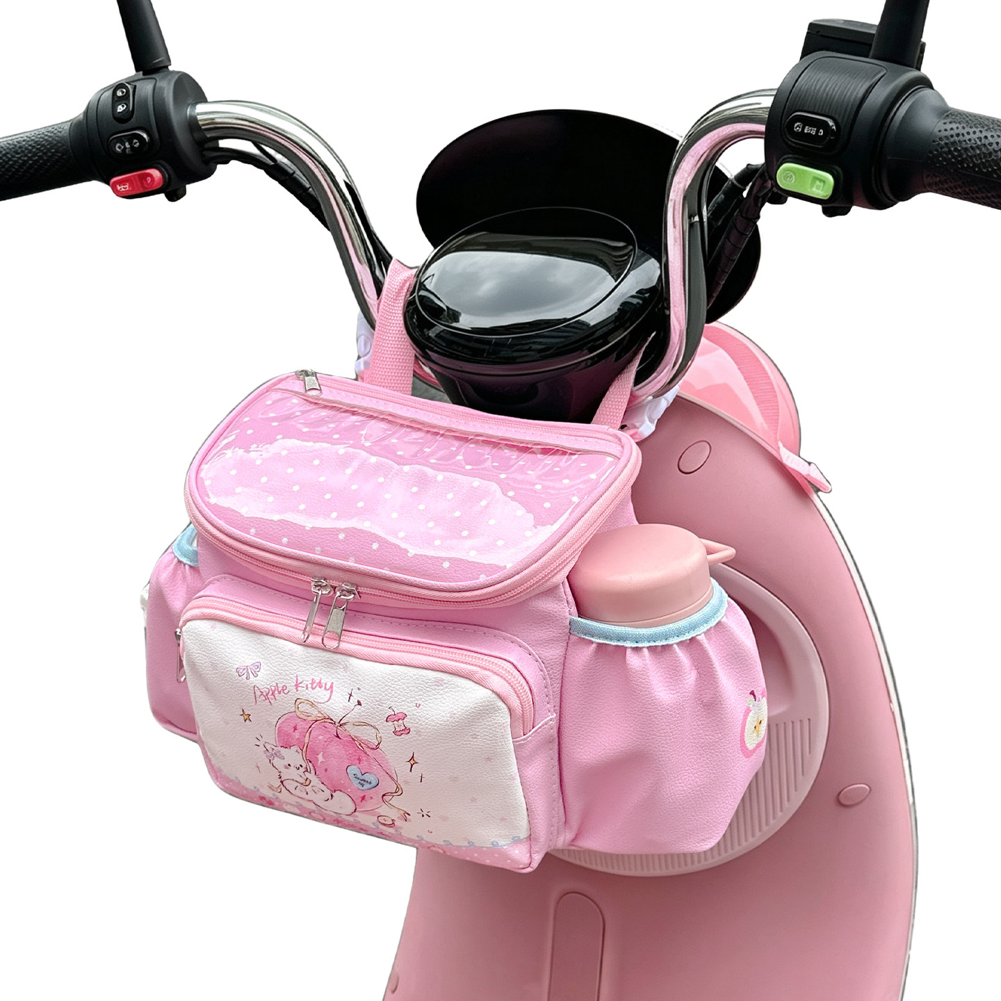 Green Apple Puppy Electric Vehicle Front Pocket Large Capacity Leather Battery Motorcycle Hanging Bag Storage Storage Bag for Women