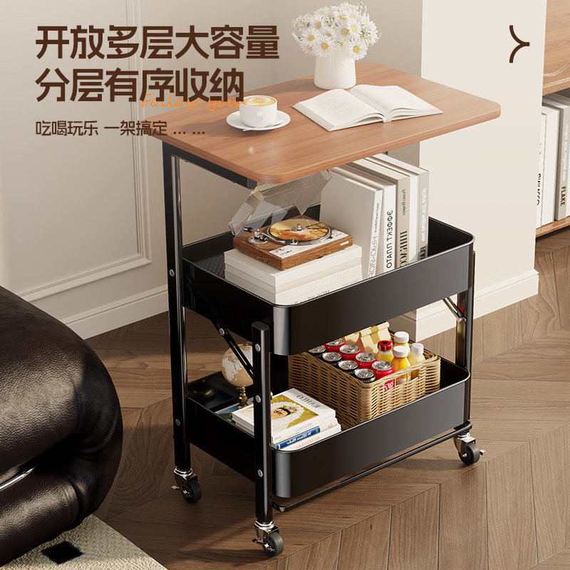 可折叠小推车置物架落地移动带轮卧室零食架厨房收纳储物架子书架