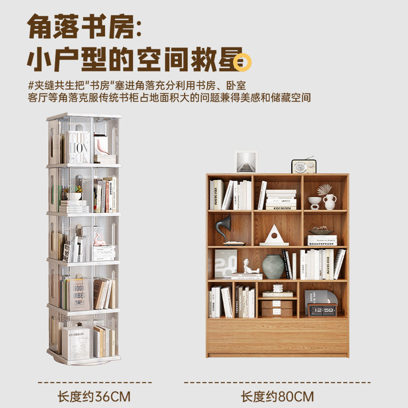 旋转书架落地置物架家用儿童绘本架可移动带轮省空间学生简易书柜,淘宝优惠券,粉丝福利购,淘宝优惠卷