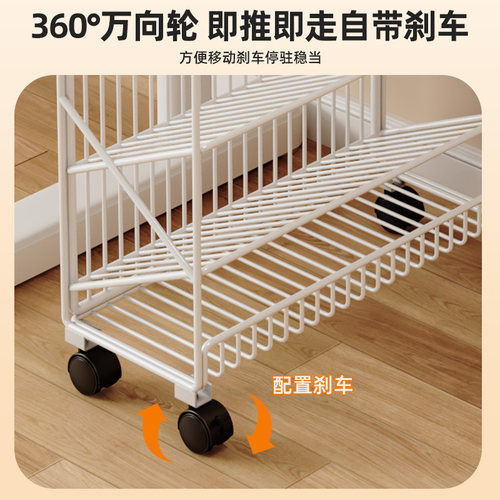可移动书架落地置物架多层碳钢小推车零食杂物桌面旁阅读收纳书柜 - 图3